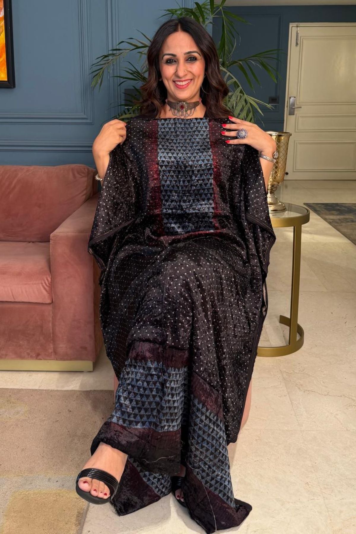 Ajrakh art on velvet (kurta only)